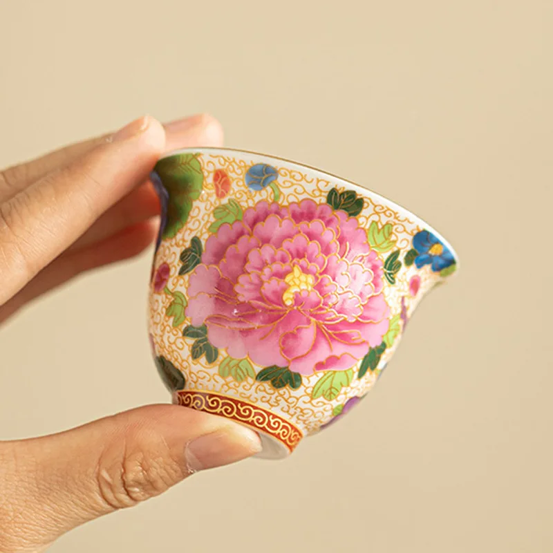 Falangcai Enamel Large Master Tea Cup Flared Rim Porcelain Single Kung Fu Tasting Cup Home Office Gift