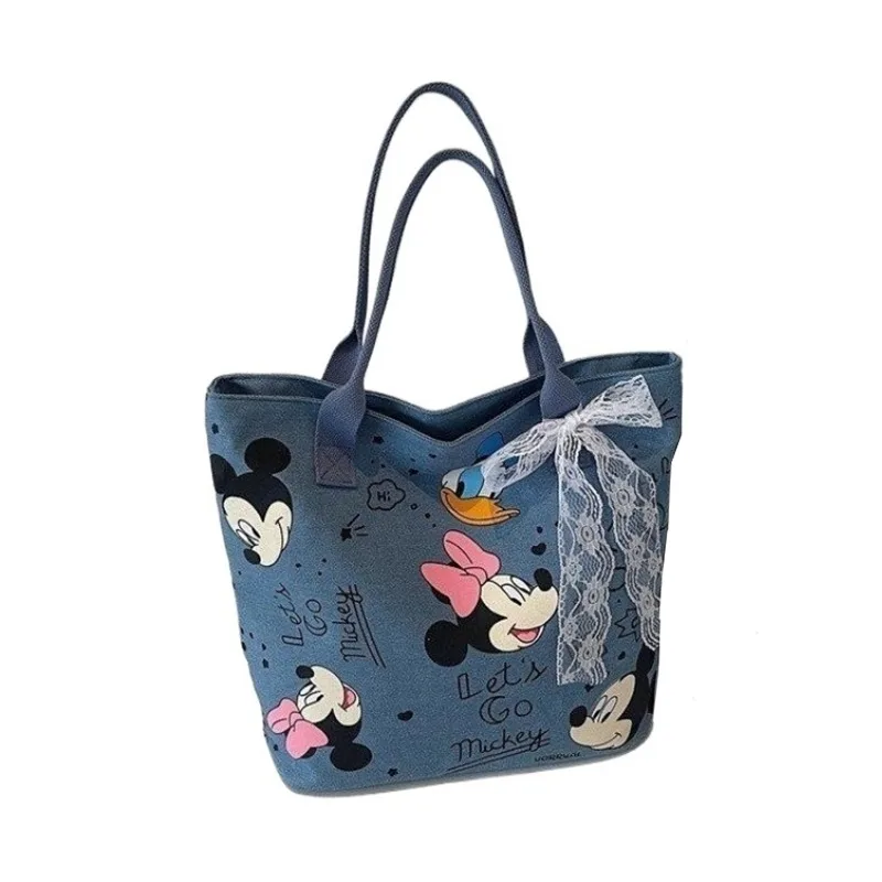 

Disney Shoulder Bag for Women Girls Students Large Capacity Denim Cartoon Mickey Mouse Donald Duck Casual Tote Outdoor Travel