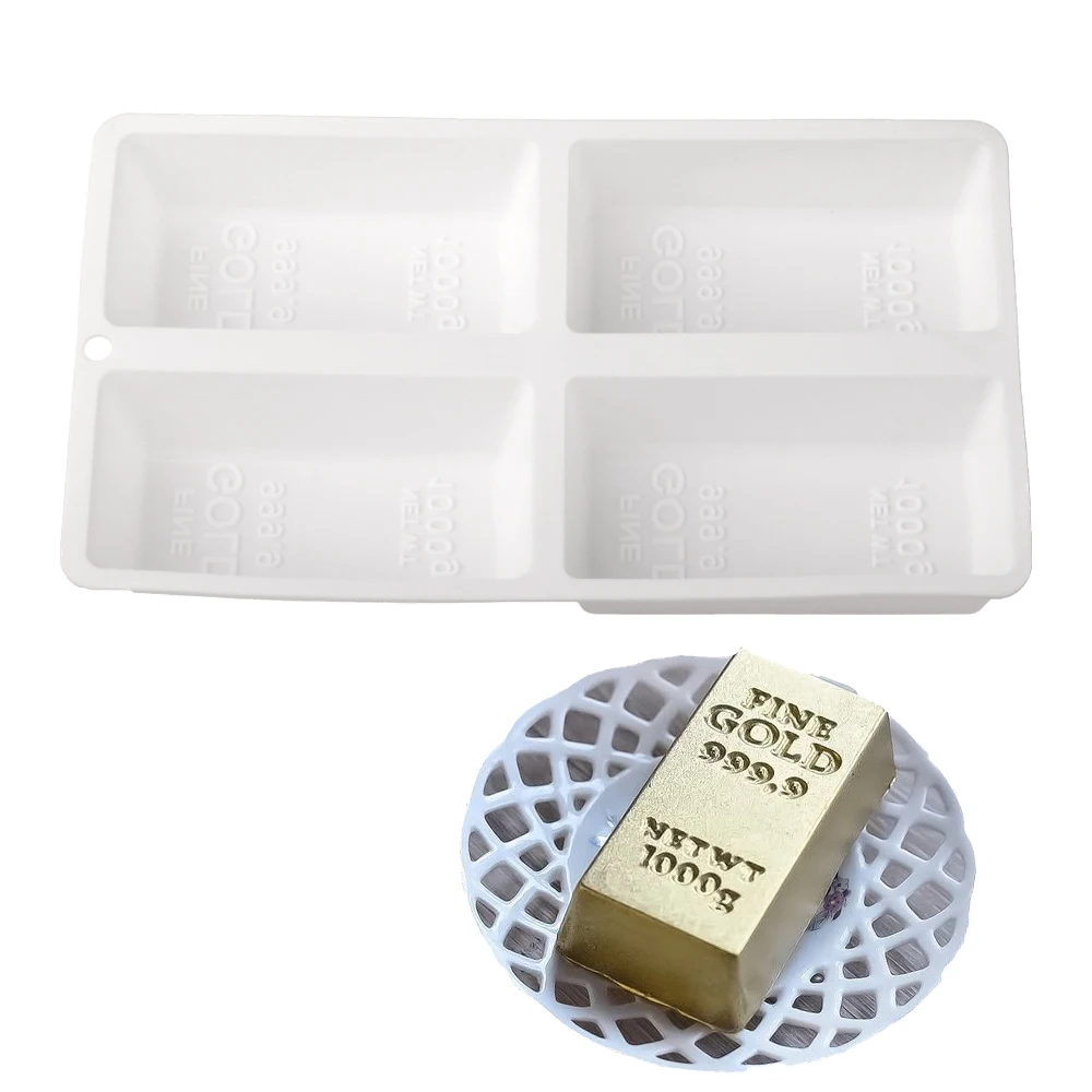 4-Cavity Gold Brick Mousse Cake Mold Gold Bar And Gold Nugget Chocolate Dessert Silicone Mold