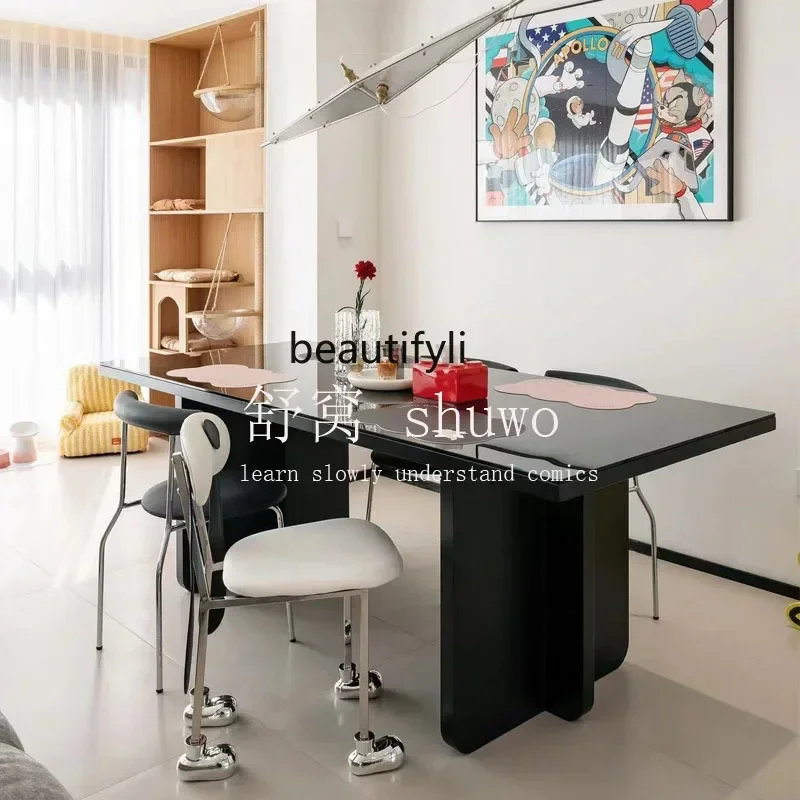

ss K178 ss25 Nordic black glass dining table modern simple model room small apartment rectangular dining table designer light lu