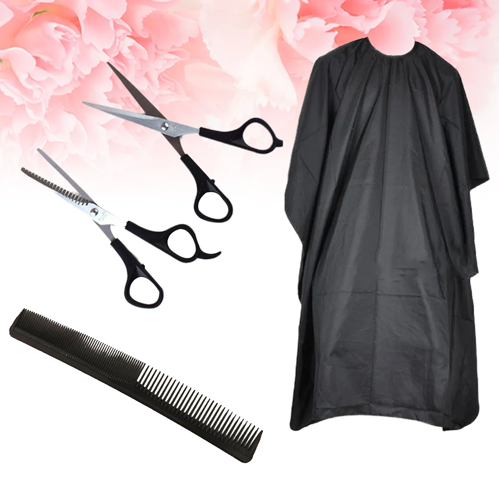 1 conjunto de tesoura de cabeleireiro pente kit preto profissional barbeiro tesoura conjunto para salão de beleza uso doméstico resistente à corrosão corte de dentes