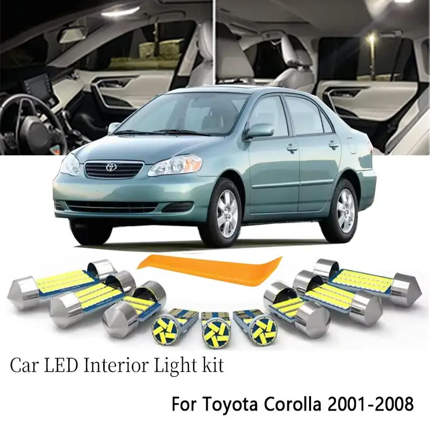 8Pcs For Toyota Corolla 2001 2002 2003 2004 2005 2006 2007 2008 Canbus LED Interior Lights Dome Bulb Kit Car Accessories Lamp
