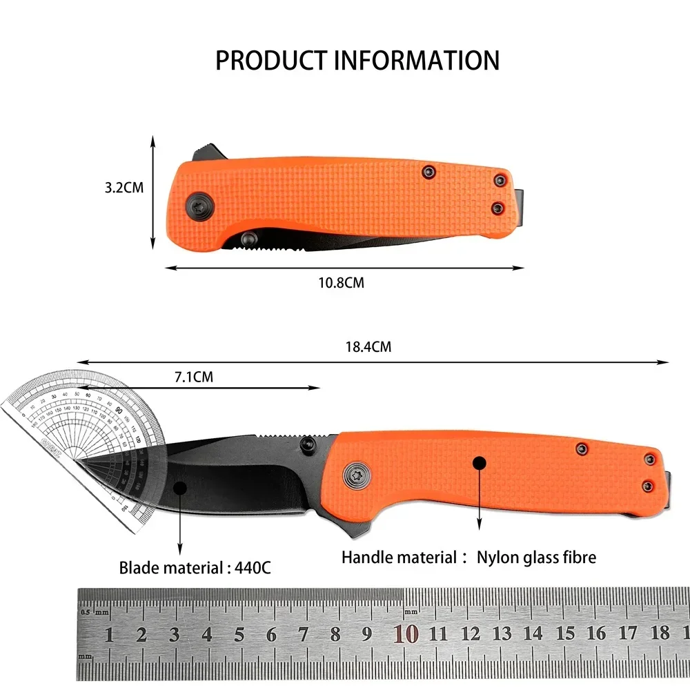 Folding Flip Assist Pocket Knife 440C Blade Orange Nylon Fiberglass Handle EDC Outdoor Camping Tactical Hunting Military Knife