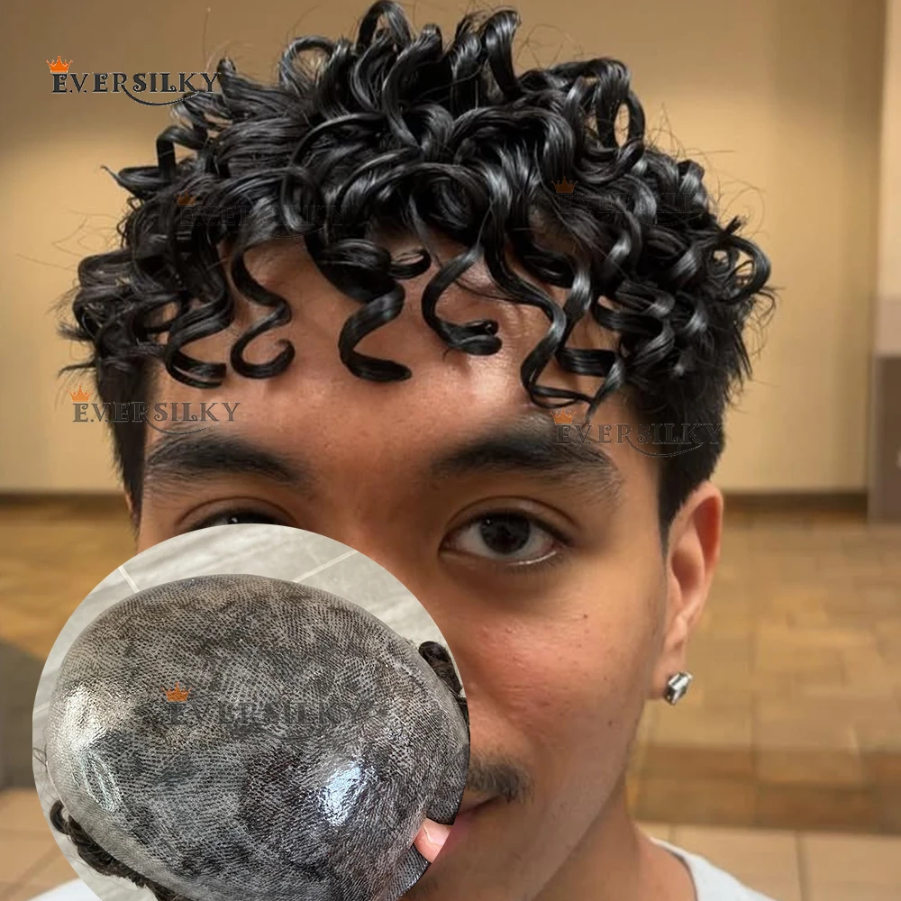 

24mm Curly Men's Thin Micro Skin Toupee #4 #6 Brown Blonde Natural Hairline Super Durable Human Hair Wigs Units for Prosthetics