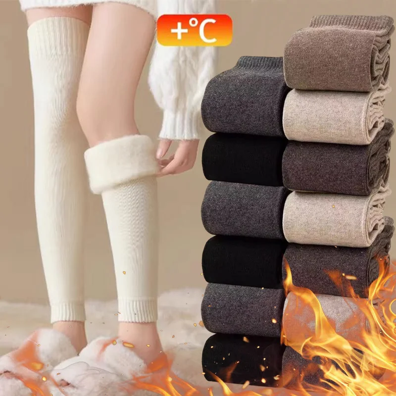

Harajuku Solid Color Women Cashmere Wool Over Knee High Sock Winter Warm Thick Thermal Hosiery Cotton Casual Soft Long Stockings