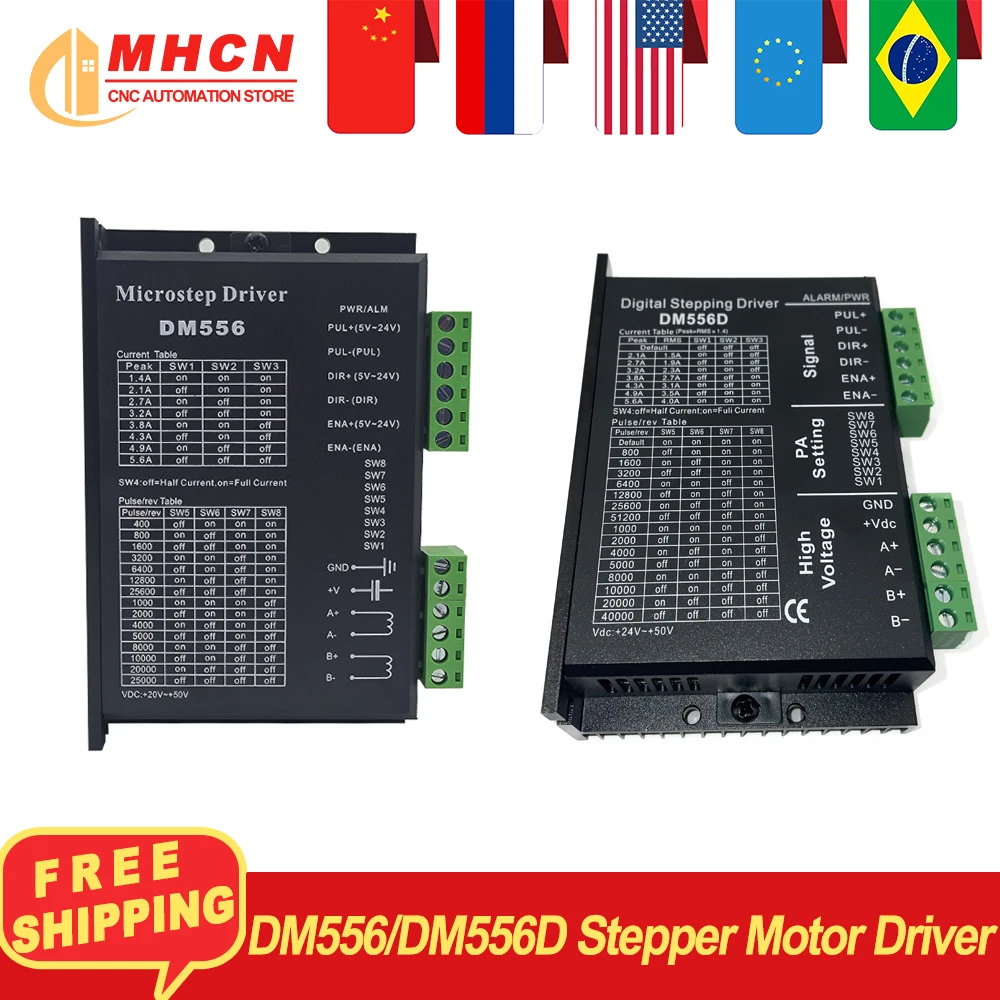 MHCN DM556 DM556D Stepper Motor Microstep Driver VDC20-50V/1.4-5.6A Fit 2-Phase Nema 17 Nema23 for CNC 3D Printer