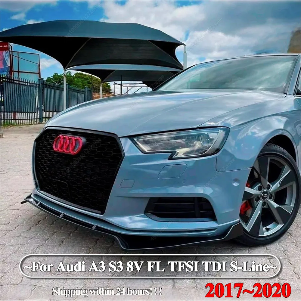 

Car Front Bumper Lip Spoiler Splitter Diffuser For Audi A3 S3 8V FL TFSI TDI S-Line 2017-2020 ABS Gloss Black Bodykits Tuning