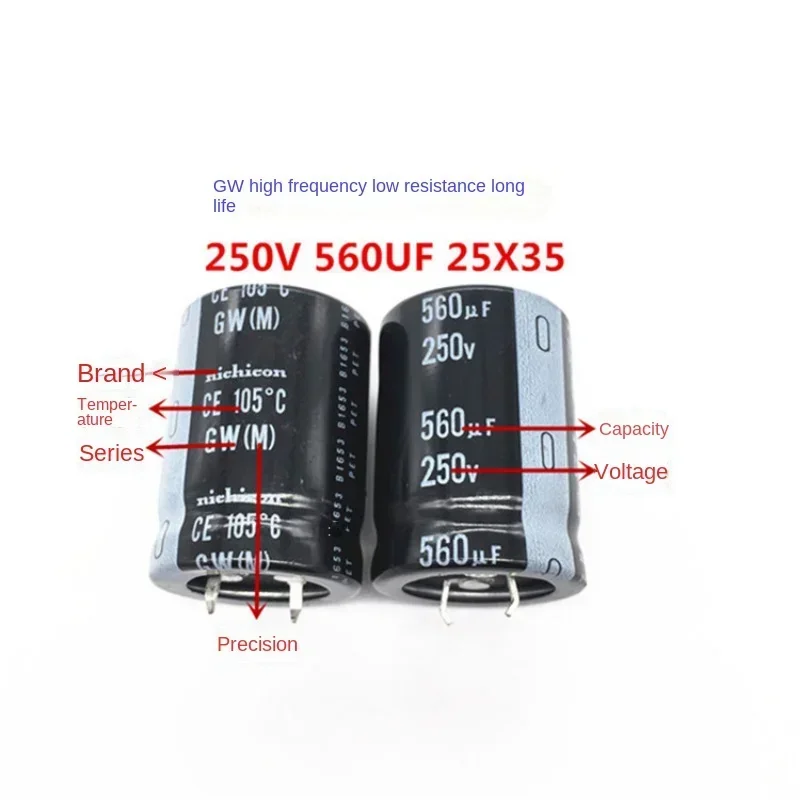 AMSS （1pcs）250V560UF 25X35 nichicon electrolytic capacitor 560UF 250V 25*35 GW high frequency long life.