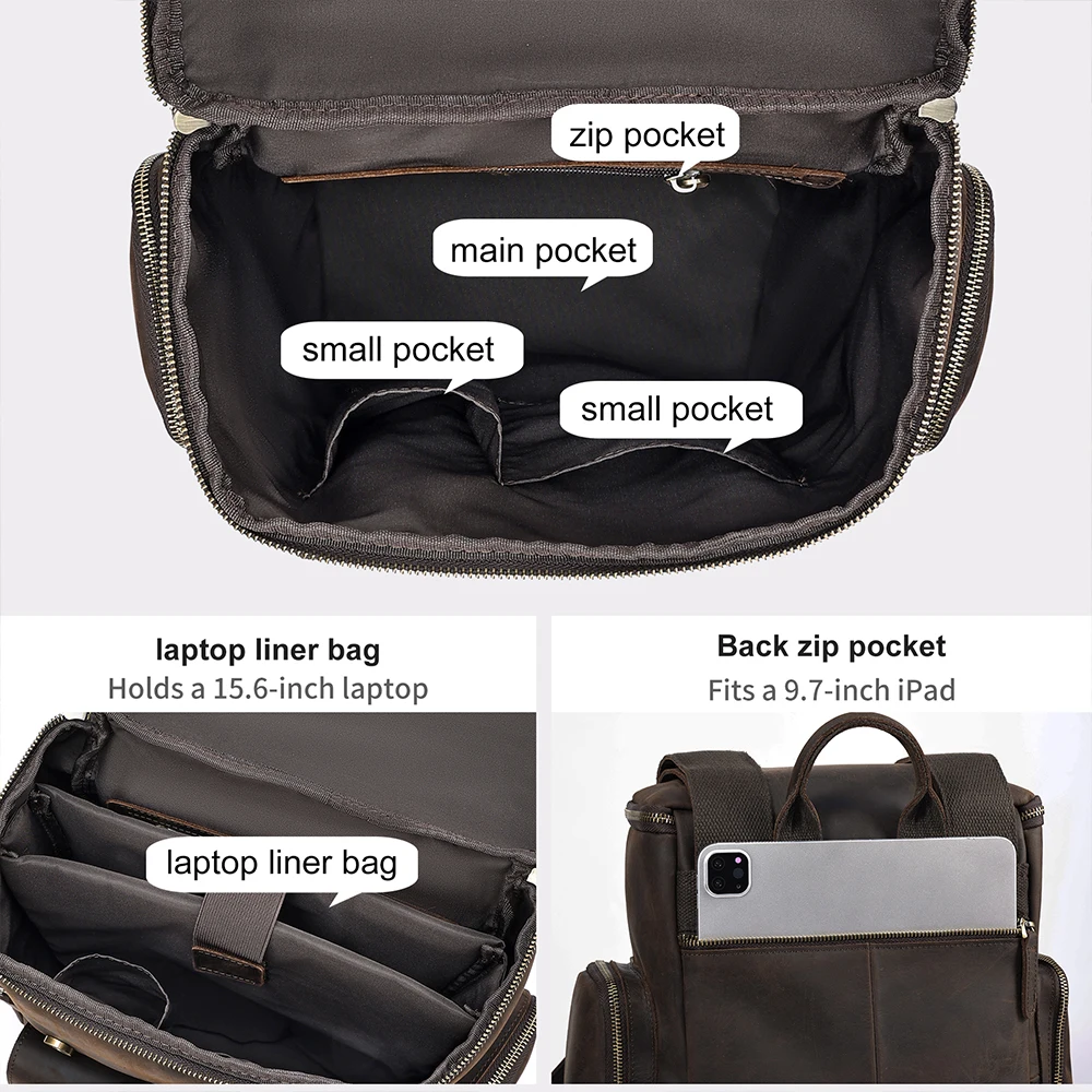 Jogujos echtes Rindsleder Männer 15.6 "Laptop Rucksack große Kapazität Business Camping Reisen Vintage Prägung Tages rucksäcke