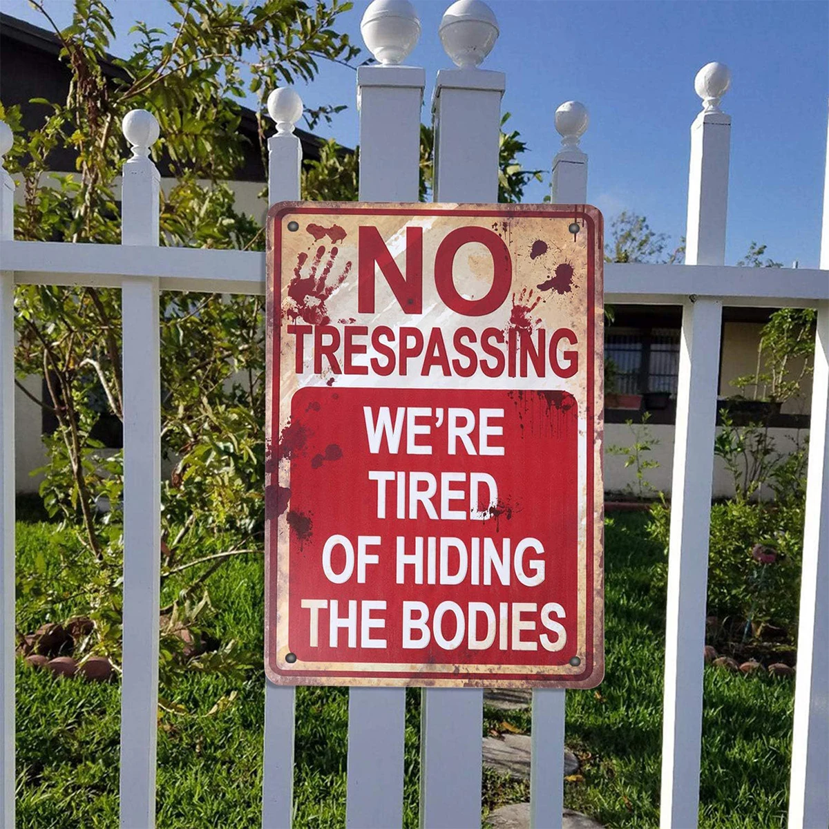 Halloween Decoration Warning Signs Outdoor Yard Creepy Blood Metal Beware Sign NO TRESPASSING Scary Theme Party Decor Supplies