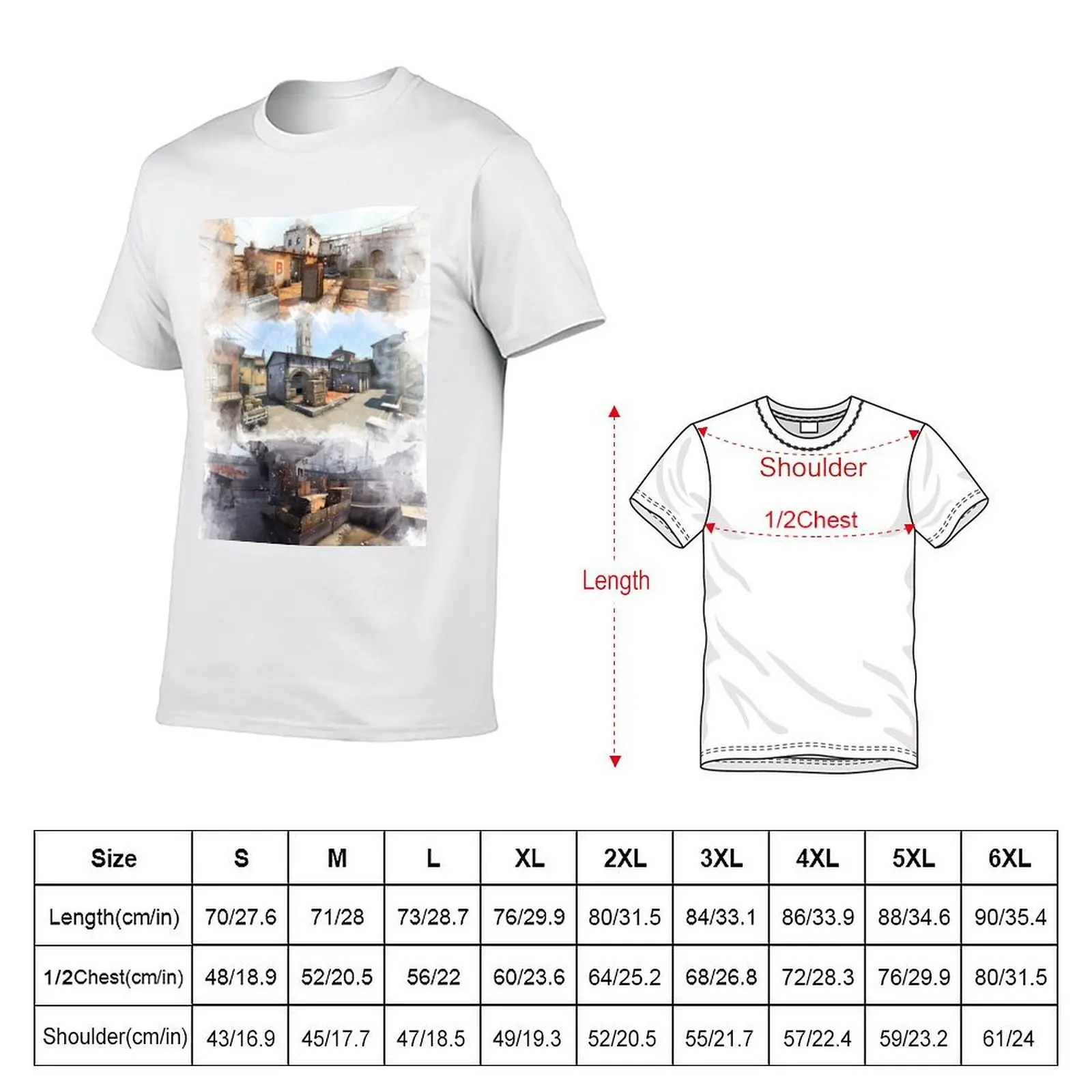 Dust 2 Inferno and Overpass Watercolour CSGO Map Poster T-Shirt t shirt man designer t shirts for man graphic tees T-Shirt