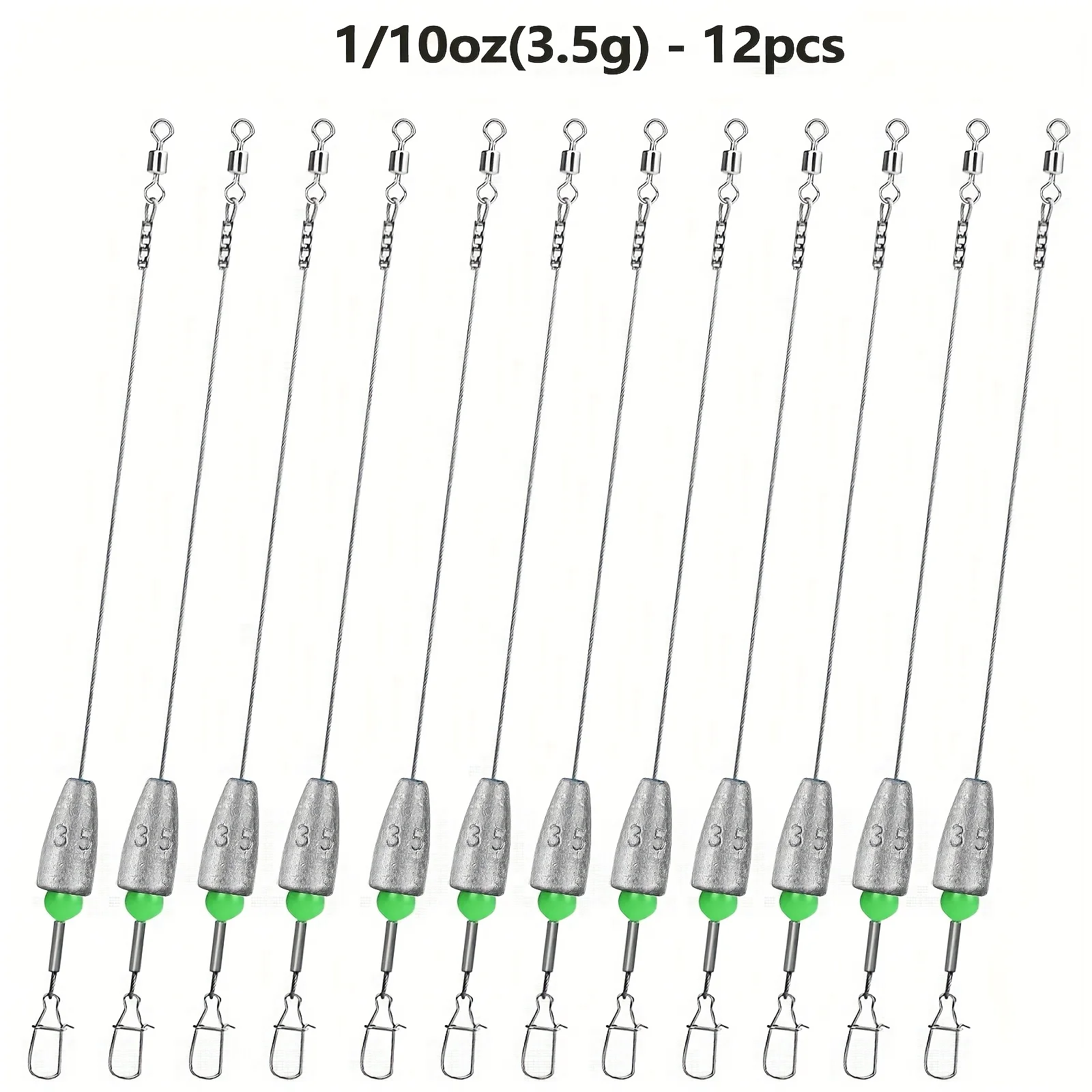 12 Stück Carolina Rig Bass-Angelvorrichtungen, vorgebundene Angelvorfächer mit Sinker-Gewichten, vorgefertigte Catfish-Bass-Carolina-Rigs