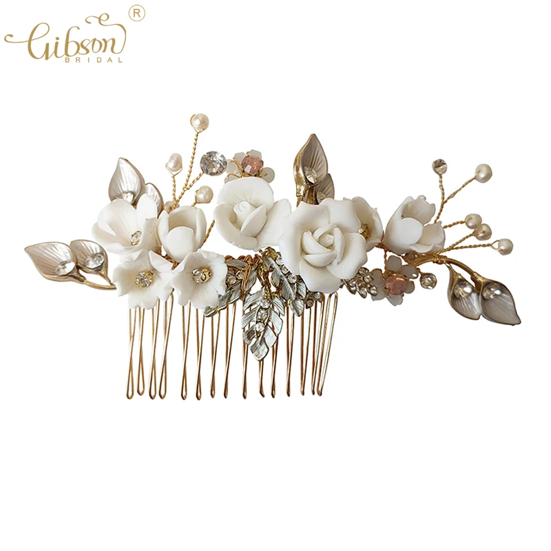 

Victorian Wedding Accessories Porcelain Flower Leaf Hair Comb Pin Set Bridal Headpiece For Hairstyles Decor