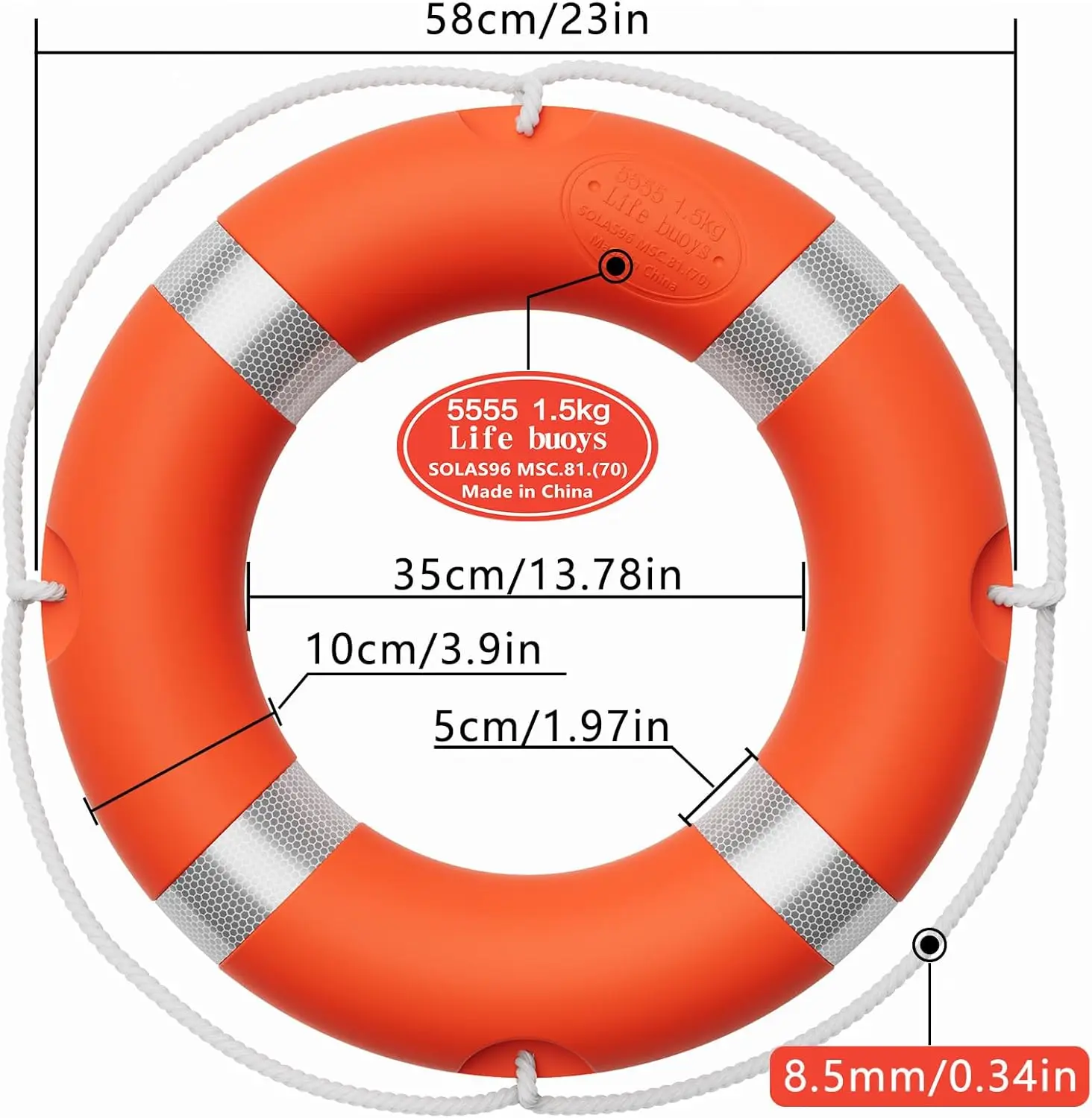 Professional Life Ring Set with 50-Foot Floating Rescue Rope, 23