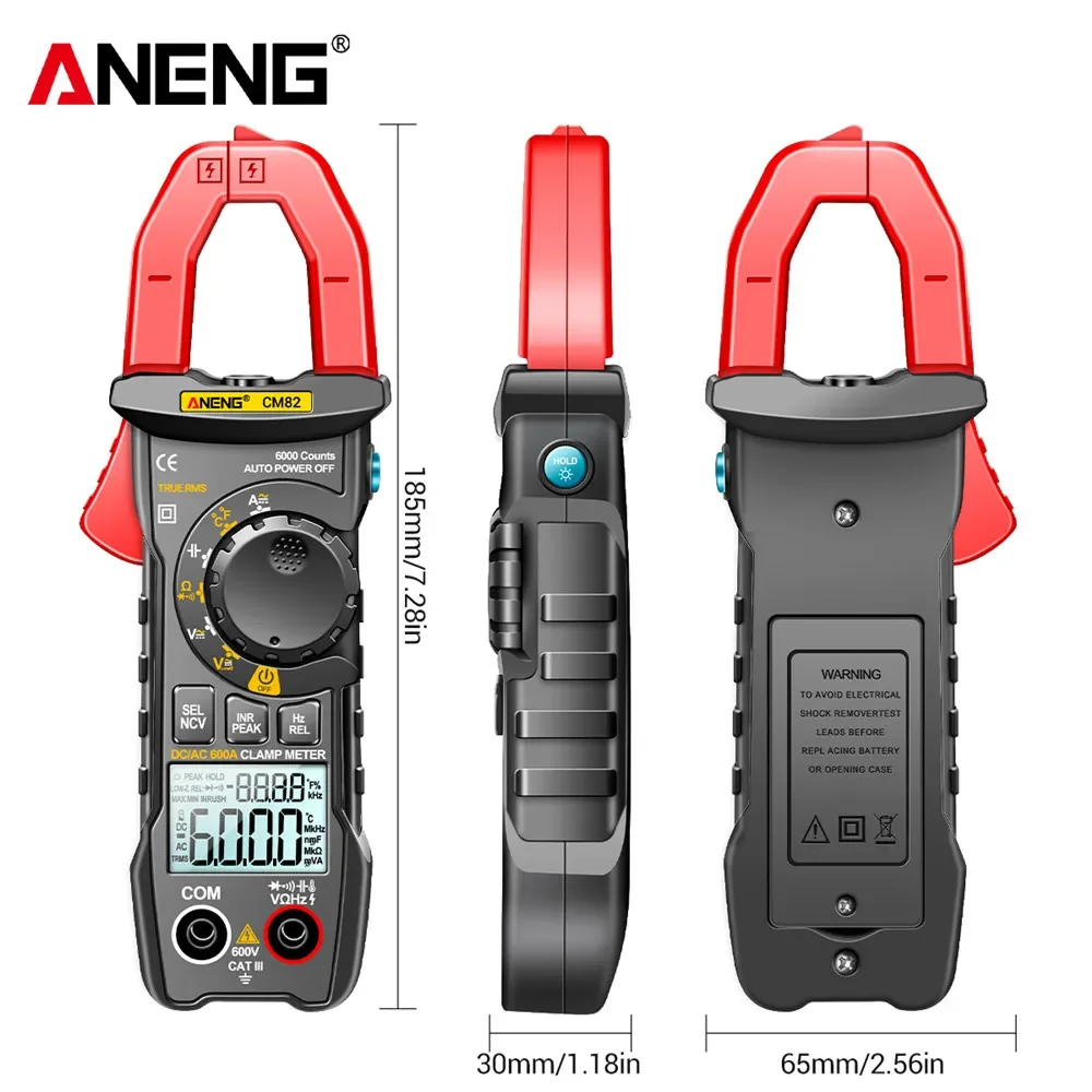 ANENG CM82 Digital clamp meter T-RMS Ammeter Voltage Car Amp Hz Capacitance NCV Ohm Test multimeter digital profesional tester