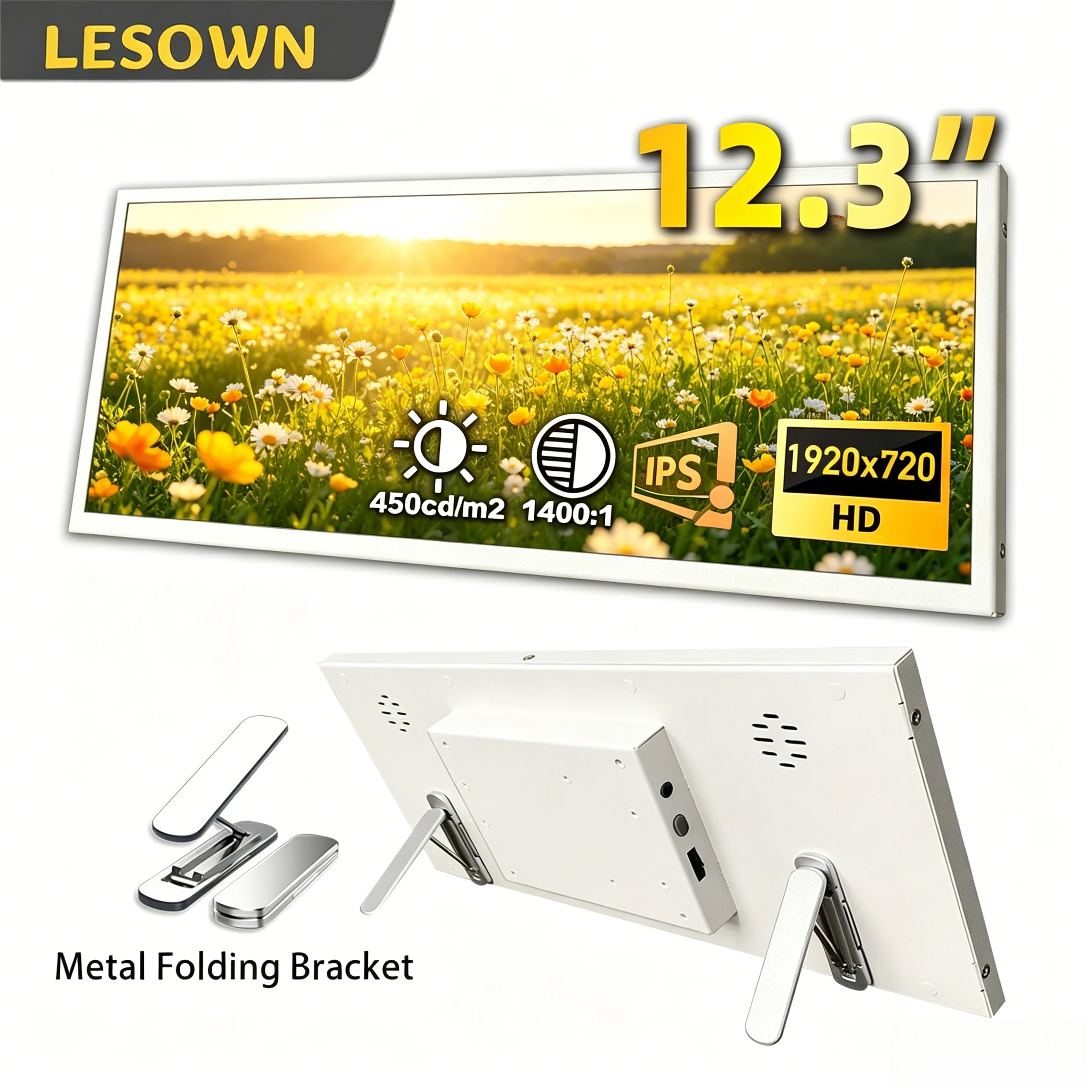 LESOWN 12.3" Stretched Capacitive Touch LCD 1920x720 miniHDTV Display for PC Water Cooling System Status Visualization