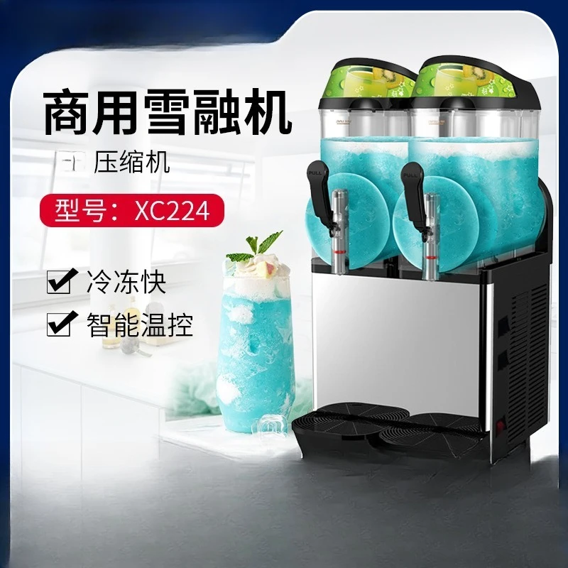 Snow Melter XC224 Commercial Double Cylinder Slush Machine, Automatic Cold Drink Machine Smoothie Mixing Equipment