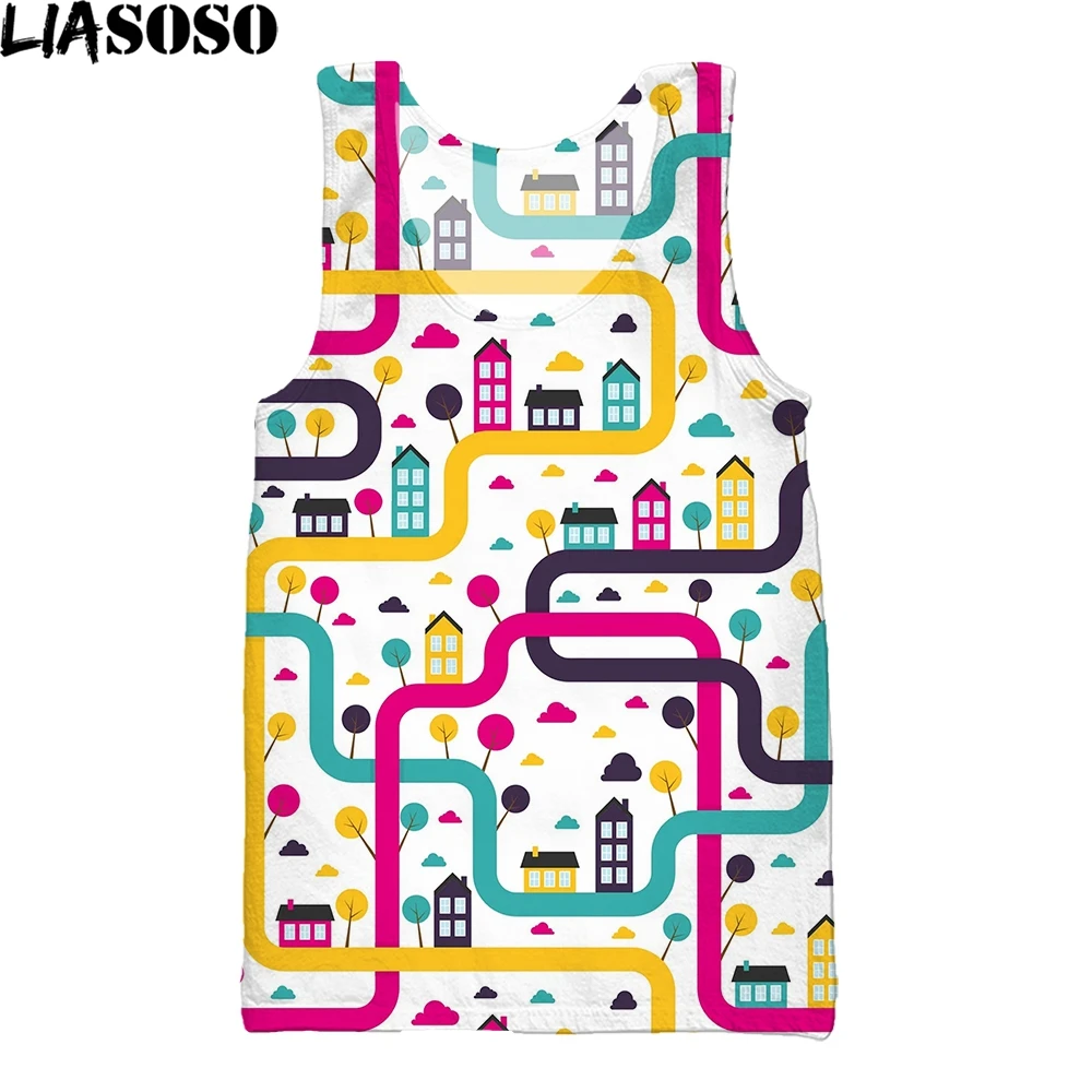 Liasoso 3d Print New Hot Colorful Ladie Men Sleeveless Vest Fun Cartoon Community Road House Icon Man Sport Vest Kawaii Tank Top