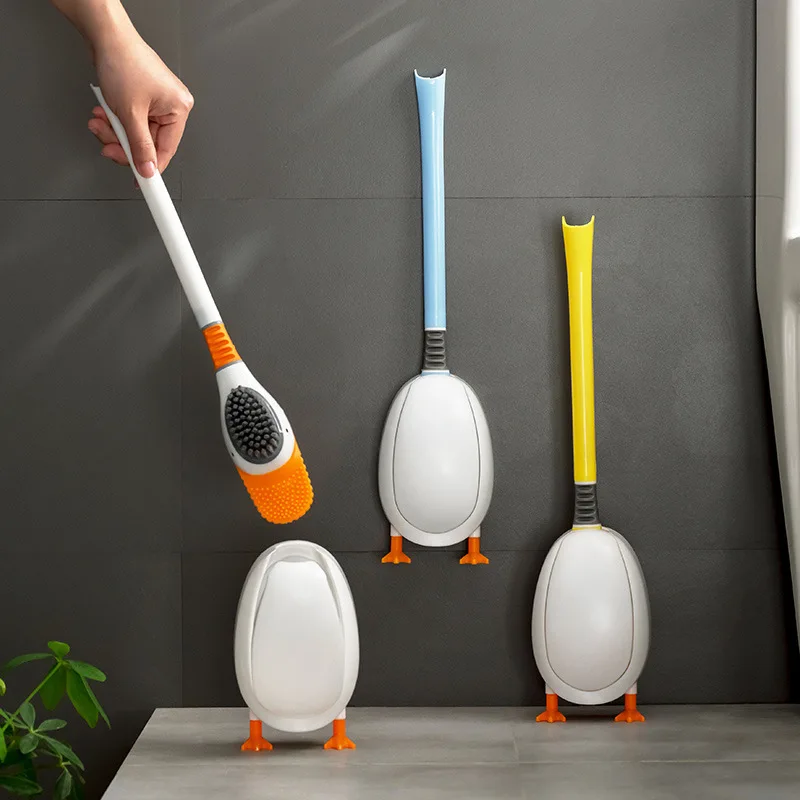 Brosse de Toilette Murale en Silicone, Ensemble Créatif en Forme de Canard, Manche Long pour Outil de Livres de Toilette HOCorner