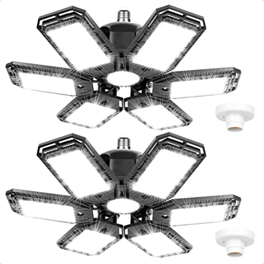 

2 Pack LED Garage Lights 180W Deformable 18000LM Close to Ceiling Light Fixtures E26 E27 Screwin Six Leaf Glow Lighting Ultra B