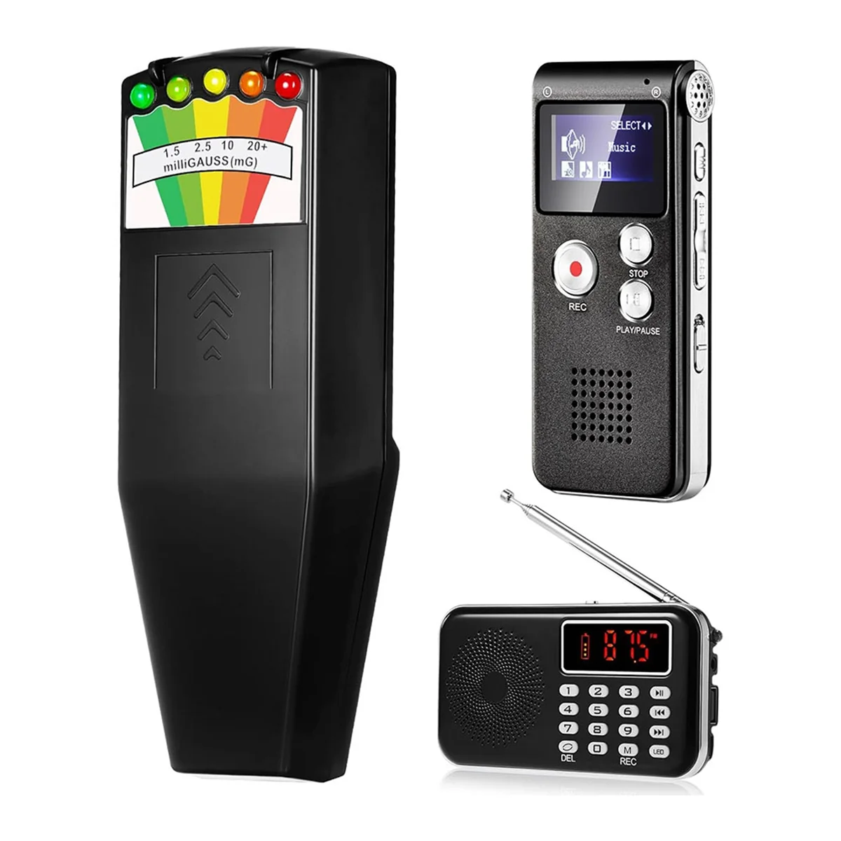 Kit de equipo A79G, 3 uds., incluye 1 Uds., grabadora de Audio de 8GB, 1 Uds., Detector Emf, medidor Emf, Detector de campo magnético para investigación