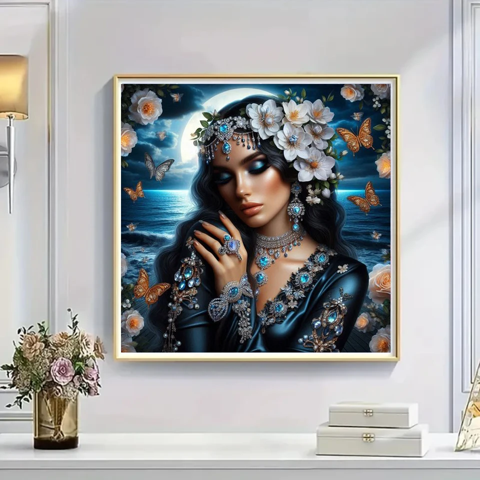 Gypsy pretty Feather Woman diamond painting new 2025 Full Square Round Mosaic Diy Jewelry cross stitch Lady portrait Home decor
