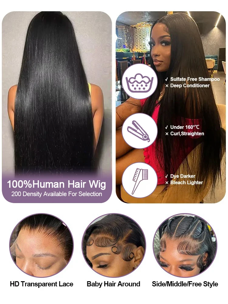 300 Density Wear and Go Glueless Straight HD Lace 13x6 13x4 Lace Front 4x4 Closure Vietnamese Human Hair Wigs for Women image 4