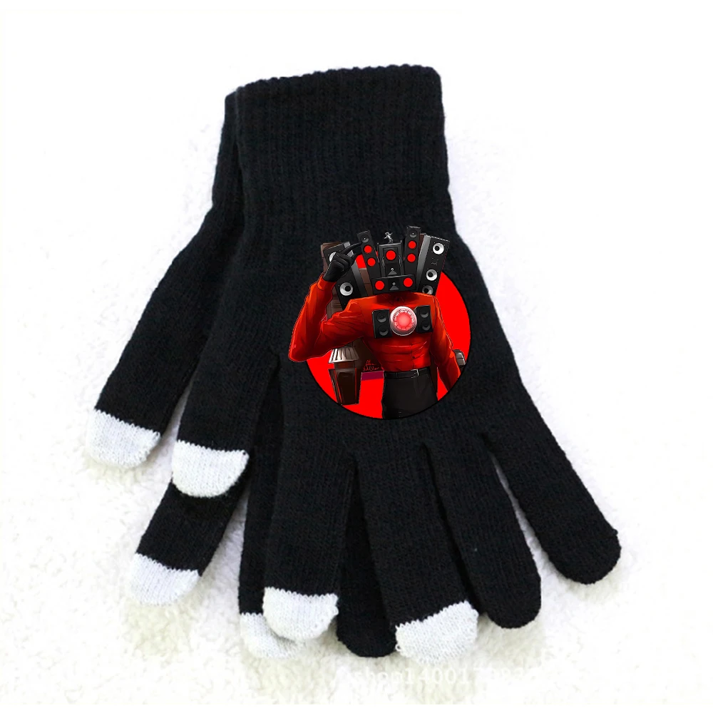 Skibidi Toilet Winter Touch Screen Gloves Tv Man Speakerman Warm Stretch Knit Mittens Imitation Wool Full Finger Crochet Thicken