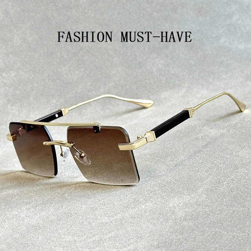 2024 Square Sunglasses For Men Rimless Fashion Glasses Vintage Oculos Sunglasses Gafas Brand Lentes Okulary Dropshipping Lunette