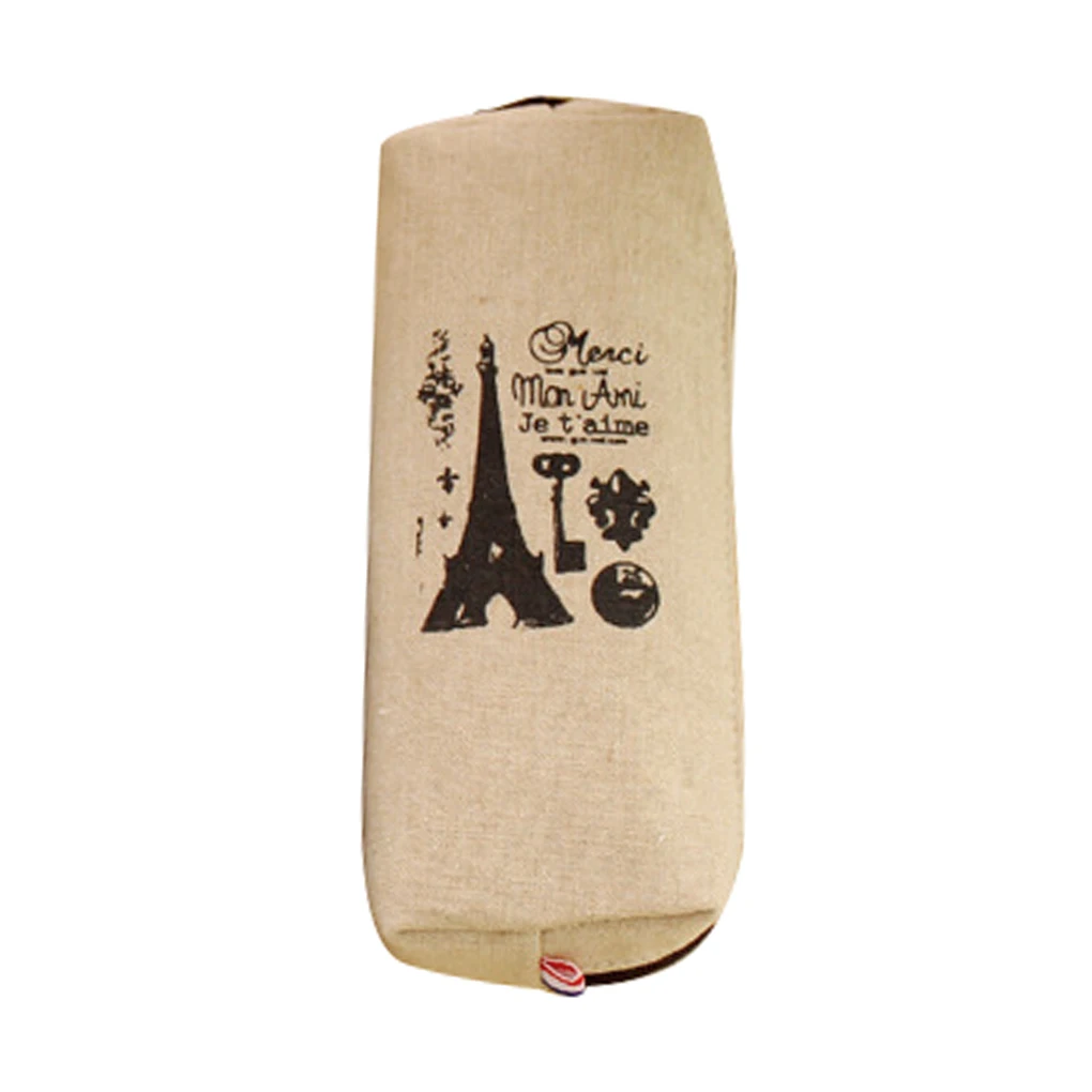 Burlap Pencil Case Kids School Eiffel Tower Pen Box School Stationery Coin Purse Storage Bag