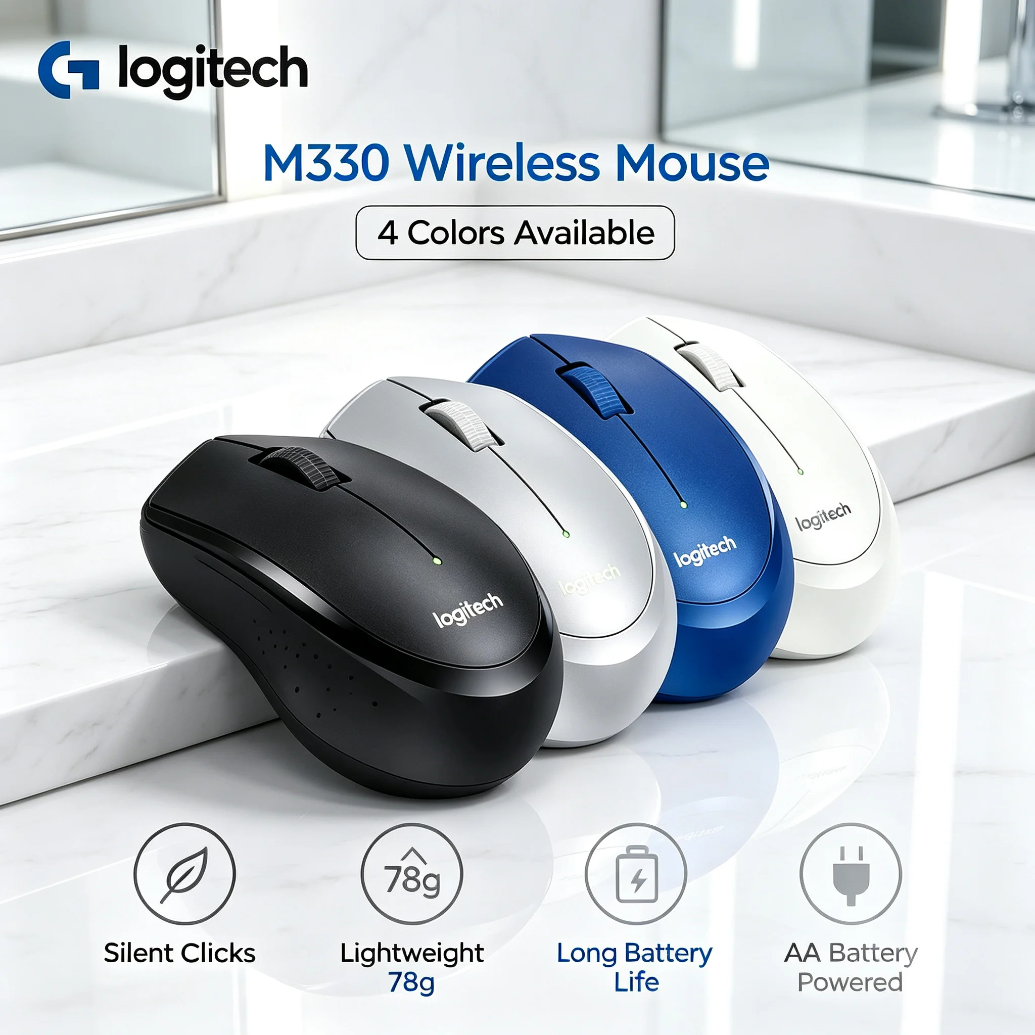 Logitech M330 AA Battery Operated Wireless Silent Mouse Ergonomic Mice For Daily Computer Operation