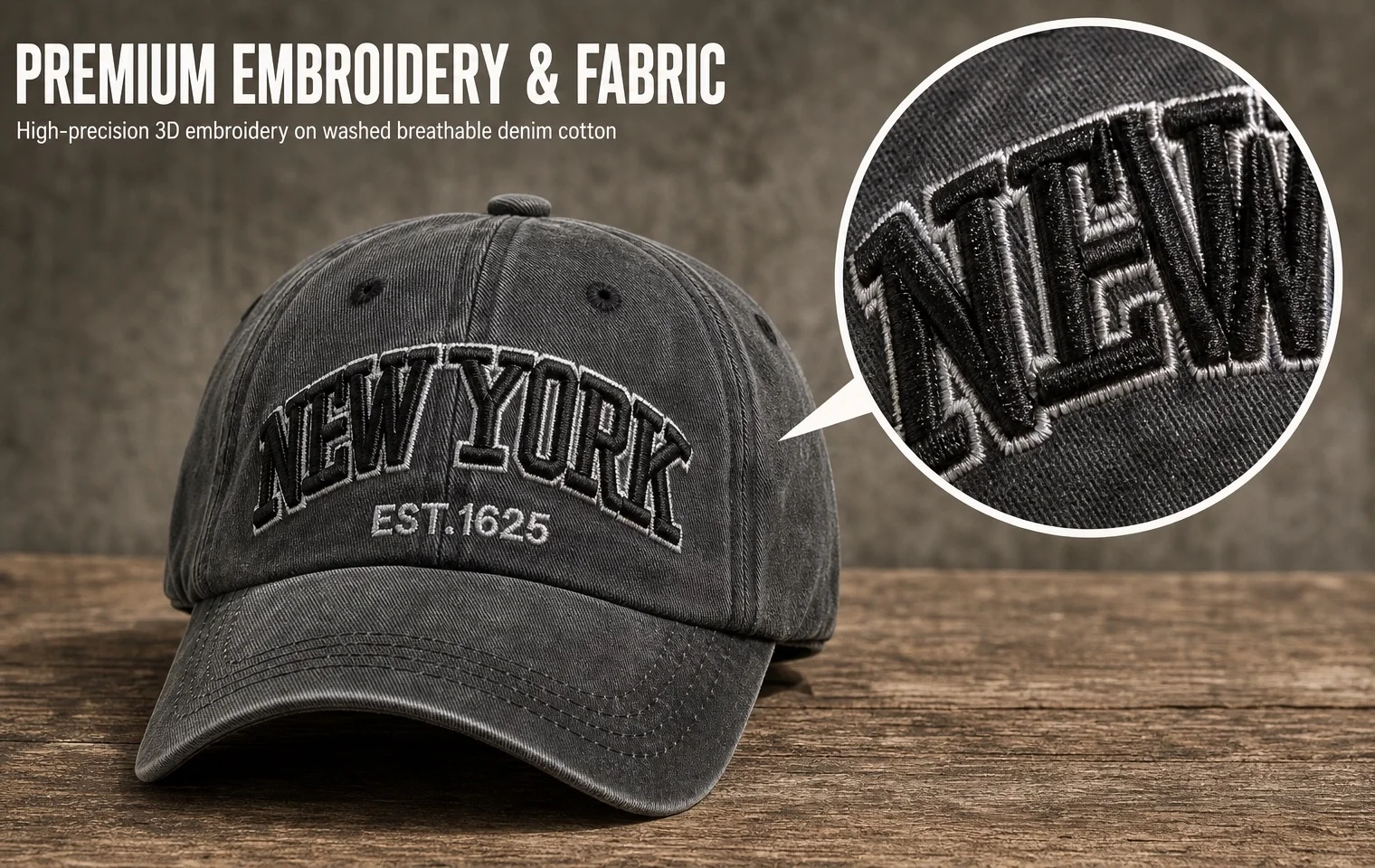 2026 New York Washed Cotton Cap für Herren und Damen – Gorras Snapback Caps Baseball Caps Sonnenschutz Casquette Dad Hat Outdoor Cap – Detail 8