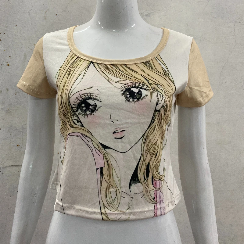 

Summer girls print short sleeved, punk versatile light colored women's round neck suspender casual top T-shirt