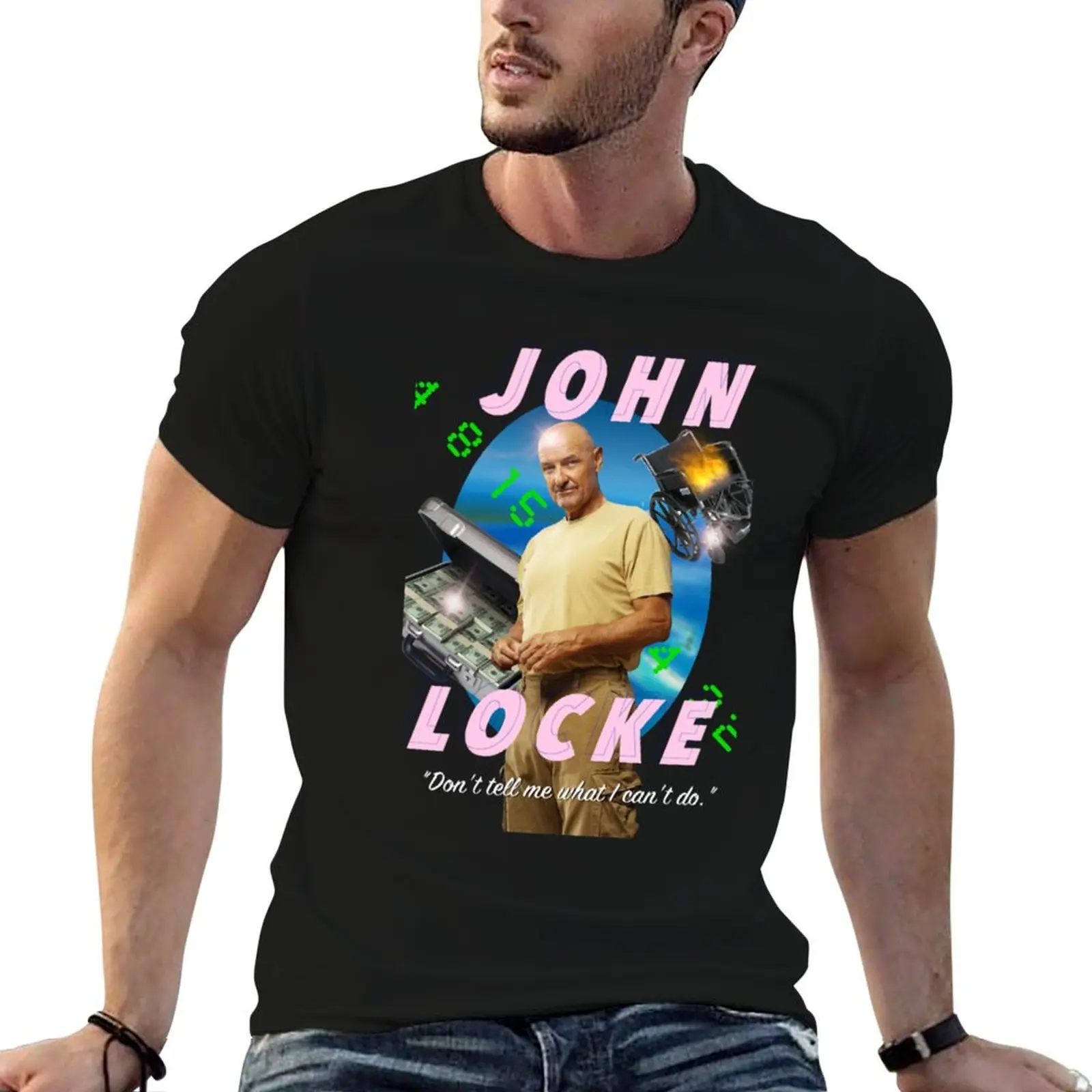 LOST JOHN LOCKE T-Shirt vintage anime clothes black t-shirts for men