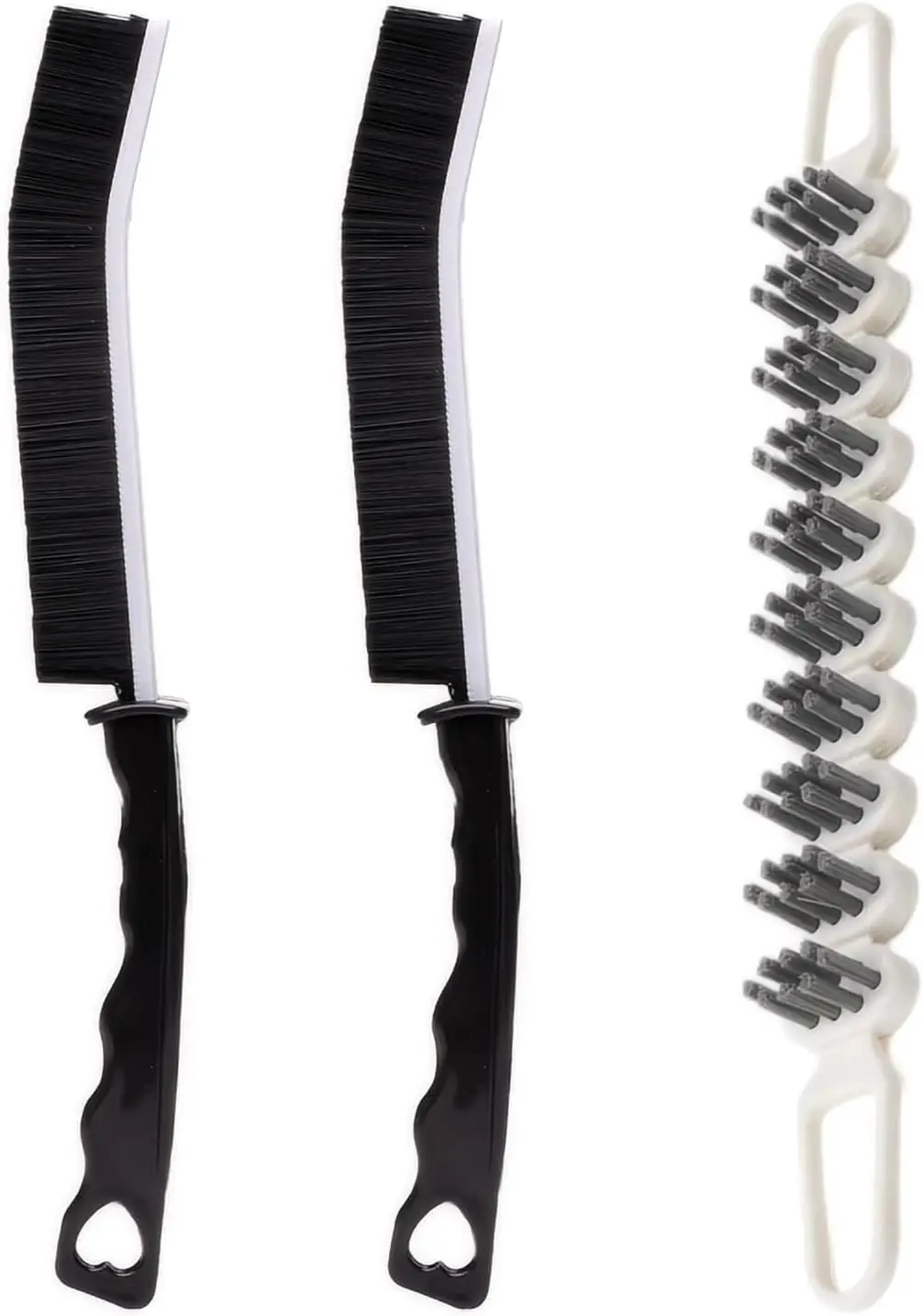 3 Pcs Black&White Hard Bristle Crevice Brushes, Grout Toilet Scrub Brush for Kitchen Bathroom