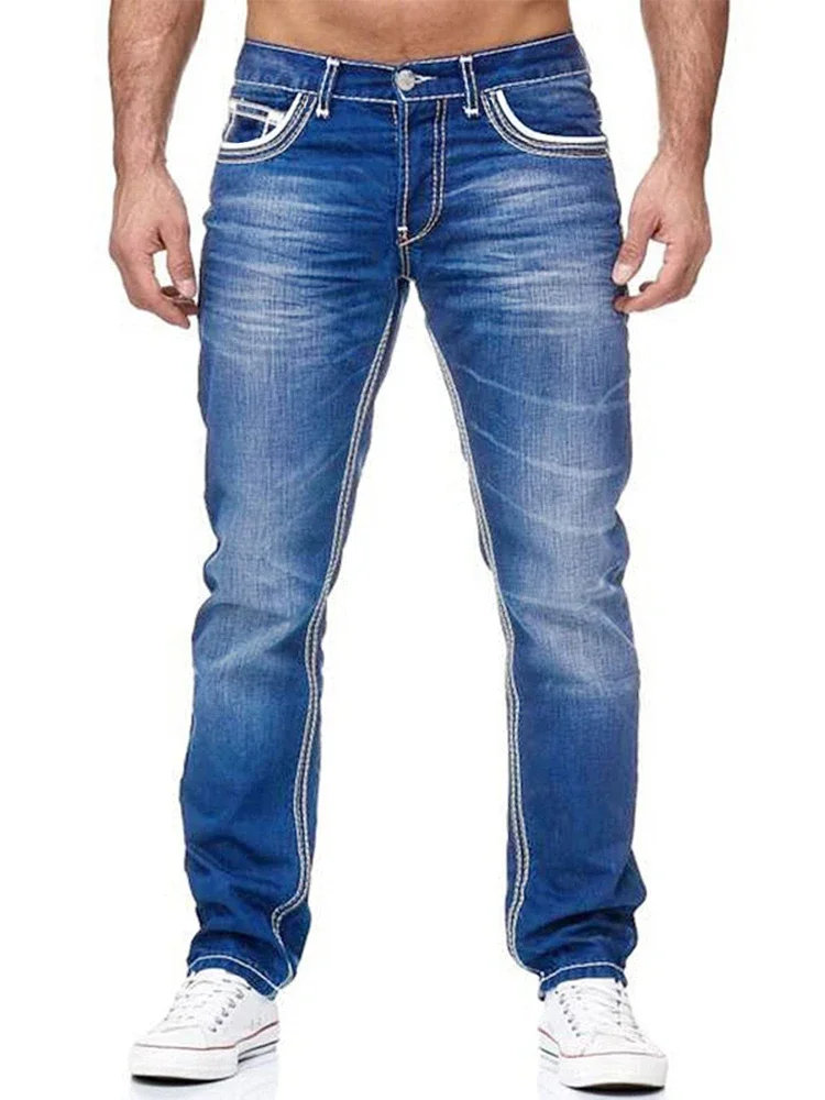 

Men's Double-Line Middle Stretch Jeans Casual European and American Denim Pants