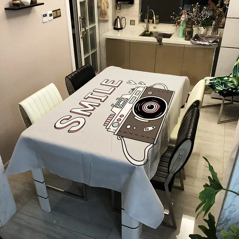 Retro Camera Cartoon Tablecloth Home Living Room Table Mat Kitchen Dining Table Cover Washable Dustproof Wedding Decoration