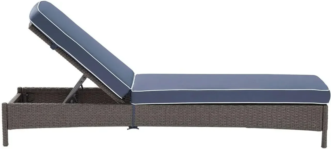 Palm Harbor Outdoor Wicker Chaise Lounge with Navy Cushions - Grey