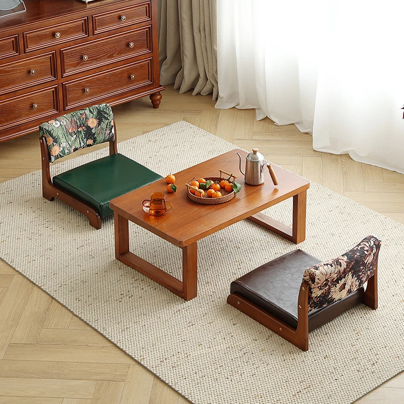 Japanese Tatami Chair Minimalist Solid Wood Floor Seat Backrest Bedroom Bay Window Artistic Style