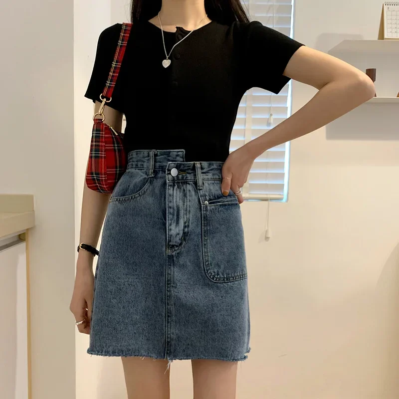 

Female High Waist Irregular Plus Size A-line Skirt 2024 Summer New Women Denim High Waist Thin Slim Skirts All-match Harajuku