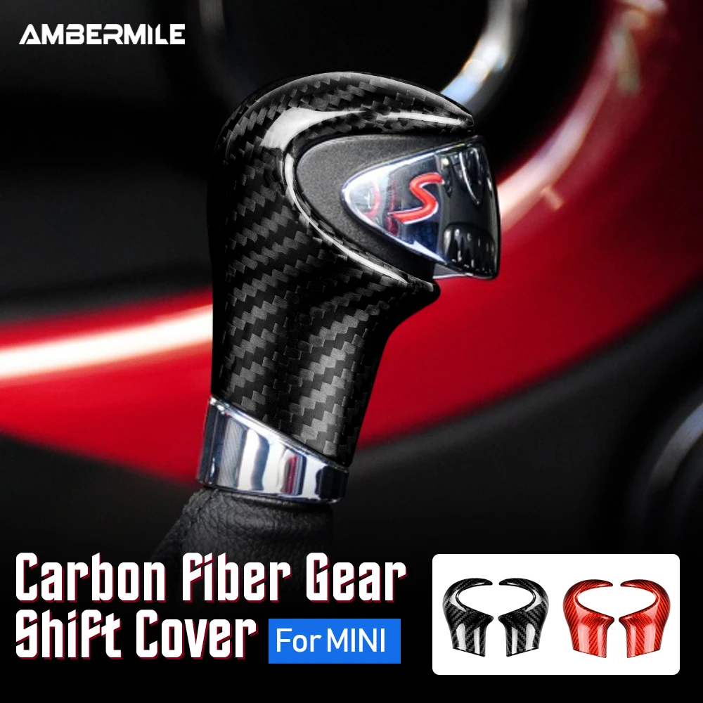 AMBERMILE Real Carbon Fiber for Mini Cooper R55 R56 R57 R58 R59 R60 R61 Accessories Interior Trim Car Gear Shift Cover Sticker