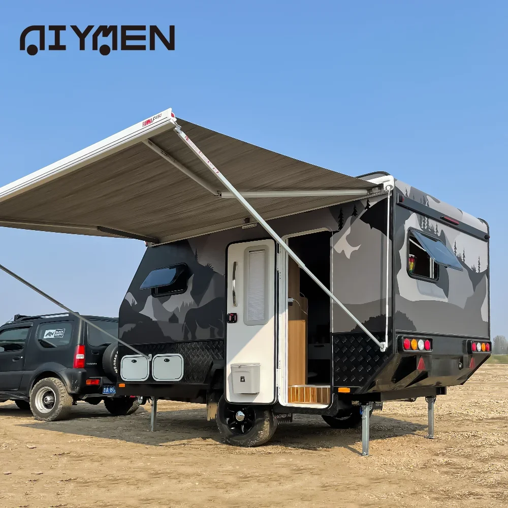 RV 4x4 Carport Hybrid Caravan Dual Axle Electric Roof Off Road Camper Trailer Luxury And With Solar Panel