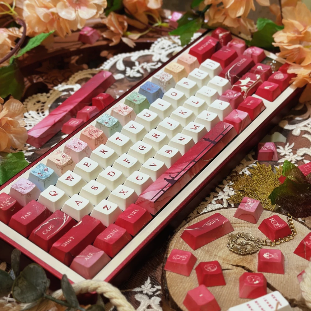 [Red Mansion] Two-Color Red Keycaps Chinese Classic Dream Of Red Mansions Retro Keycaps 143Keys Cherry Pbt Chinese Style Keycaps