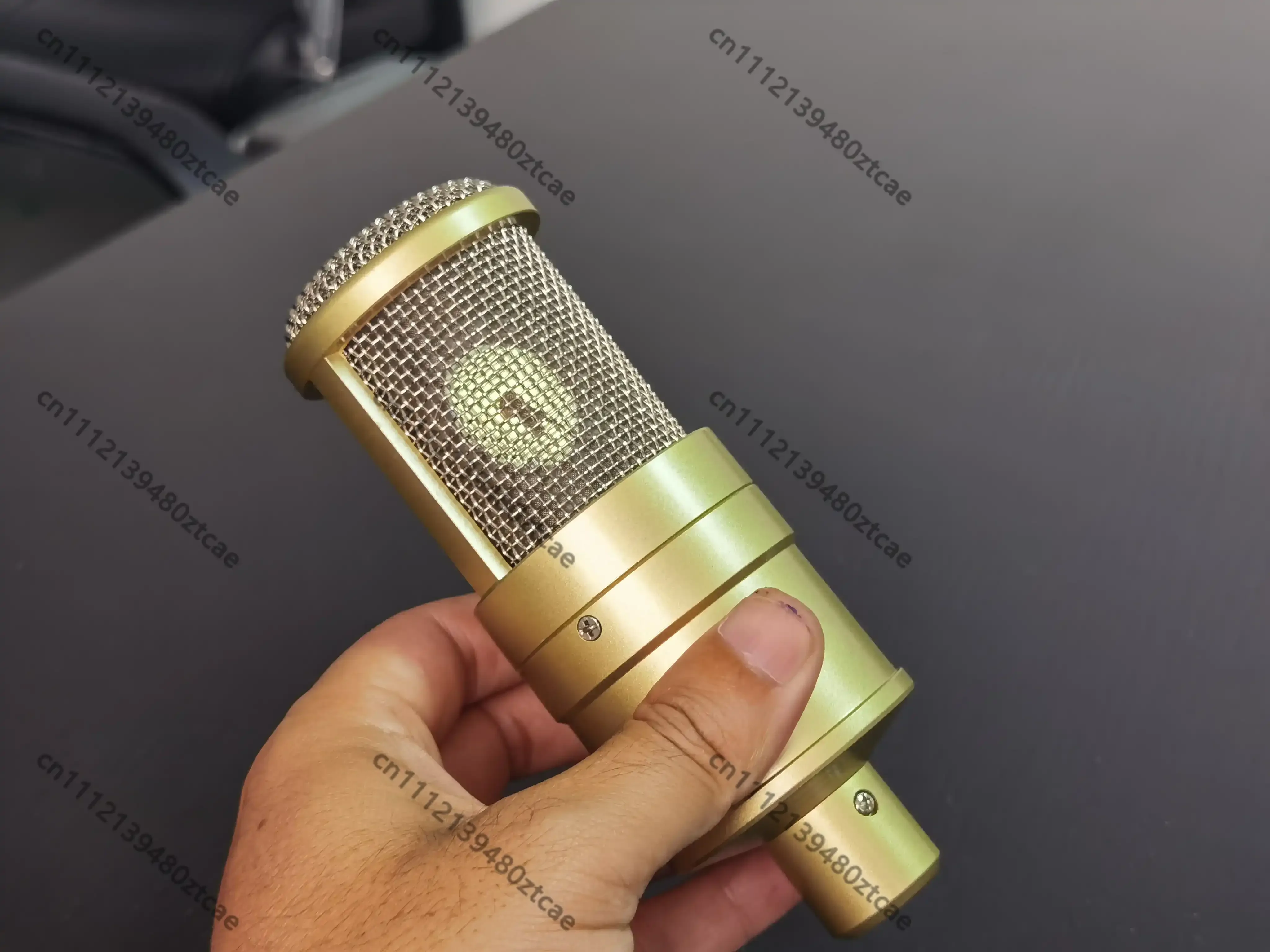 Finished 34mm Gold Large Diaphragm Condenser Microphone, 48V Phantom Power Balanced Output for Recording Streaming
