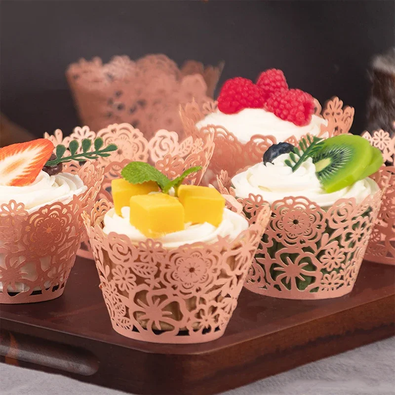 NUBECOM 30pcs Cakes Hollowed Out Flower Clusters Paper Cup Edge DIY Lace Paper Cup Decoration Birthday Wedding Baking Accessory