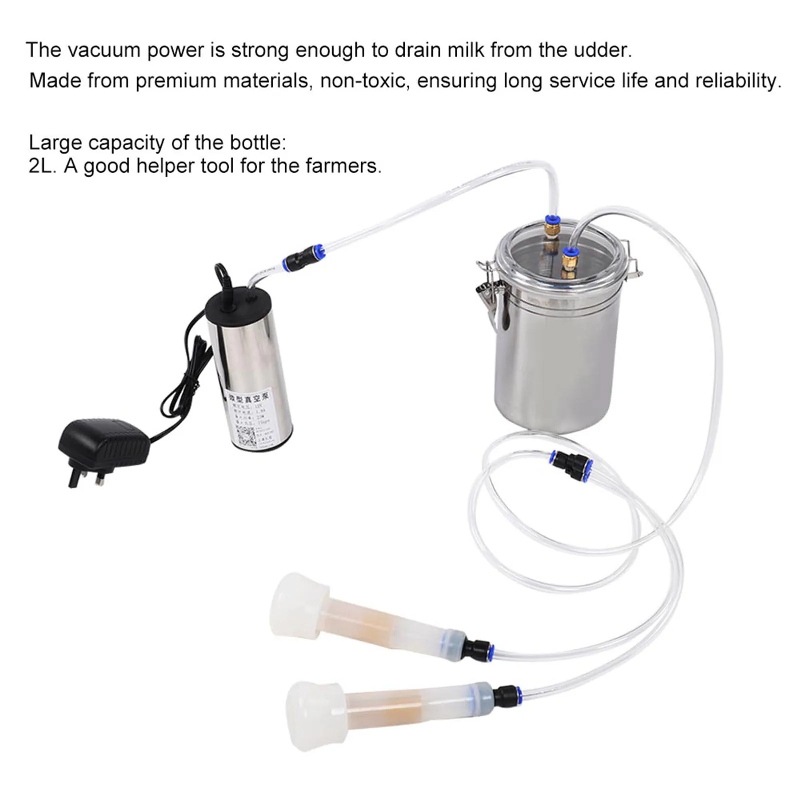 2L Goat Sheep Cow Milking Kit Portable Electric Milking Machine UK Plug Cow Milking Machine Milking Kit Electric Impulse Milker