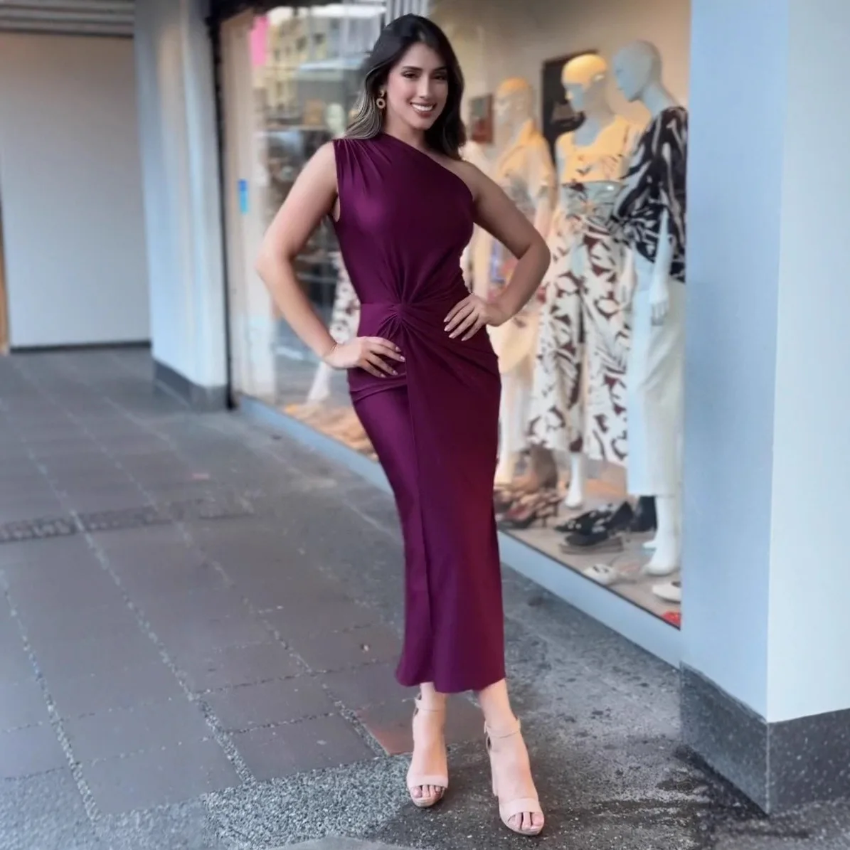 2025 Summer New One Shoulder Bodycon Tight Fit Dress Women Elegant Sexy Evening Gown Purple Red Multiple Sizes Available