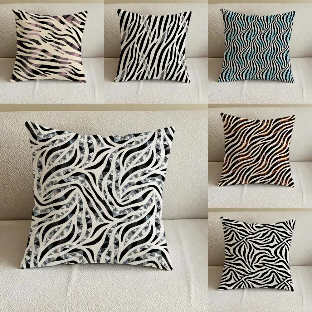 Pattern Black White Zebra Stripes Cushion Cover Natural Linen Pillowcase Set, All-in-One Decor for Sofa, Bedroom & Chair