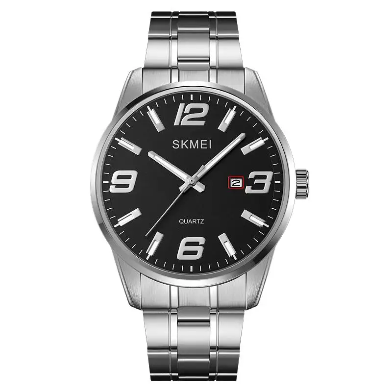 SkmeiFashion ساعة رجالية رفيعة للغاية بحزام من الفولاذ المقاوم للصدأ ساعة رجالية مستديرة بمينا كبير مقاومة للماء كوارتز