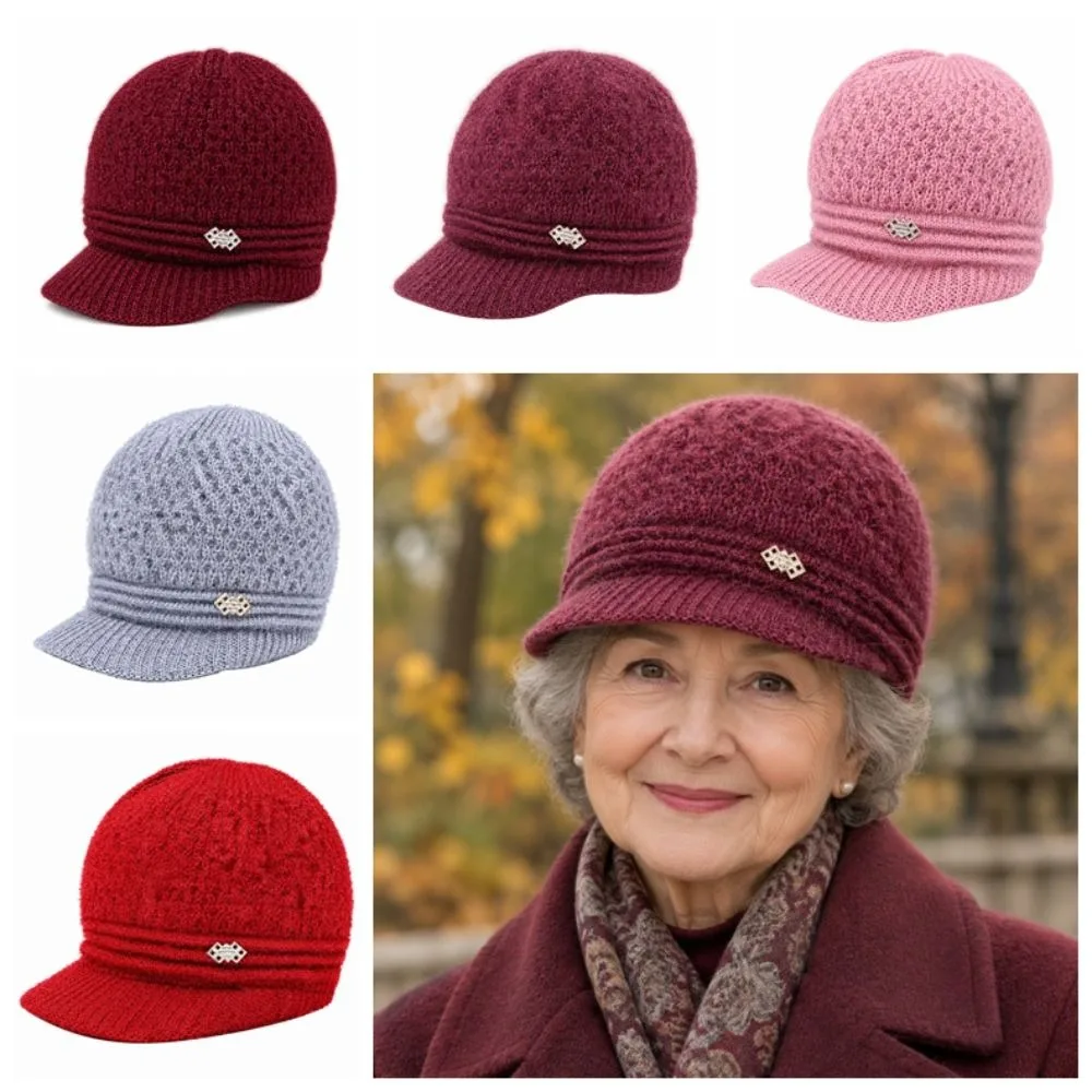 Classic Thickened Knit Mom Grandma Knitted Hat Soft Stretch Wind Resistant Winter Cap Warm Fleece Lined Hat Outdoor Walking